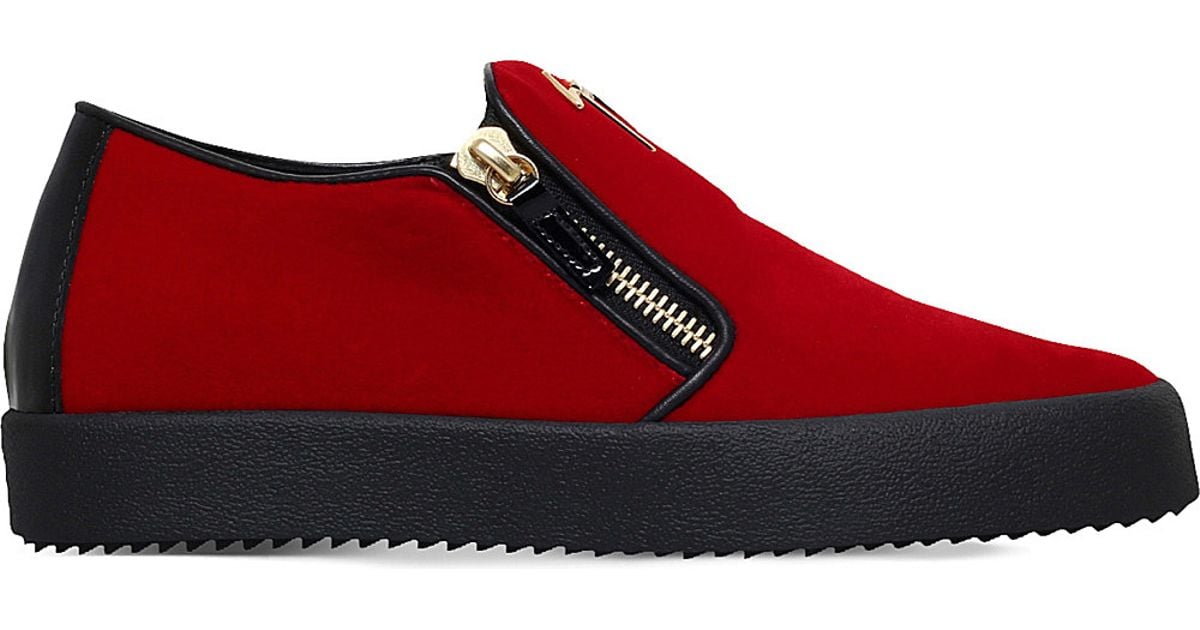 Giuseppe Zanotti Zipped Velvet Skate Shoes in Red for Men - Lyst