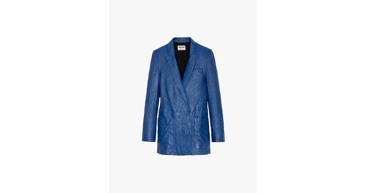 Zadig & Voltaire Visko Double-breasted Leather Jacket in Blue | Lyst
