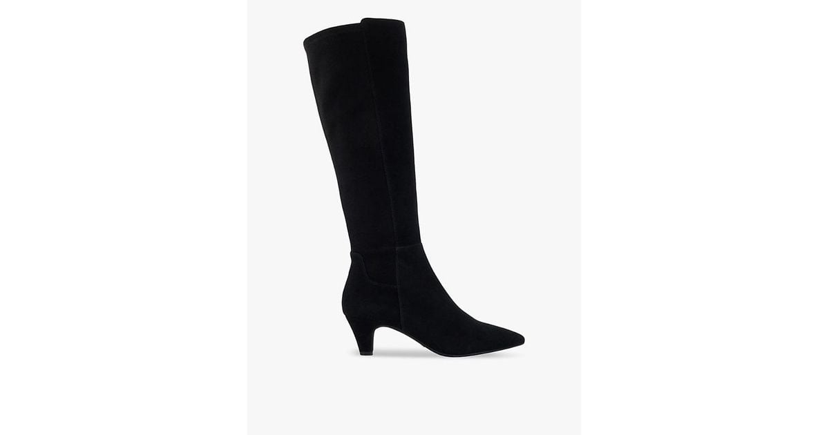Dune Sera Wide-Fit Suede Heeled Knee-High Boots in Black | Lyst
