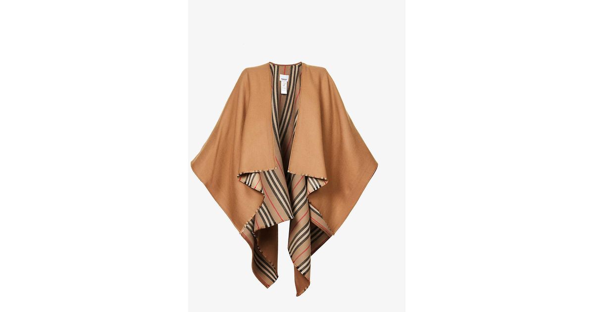 Burberry Icon Stripe Wool Cape in Natural | Lyst