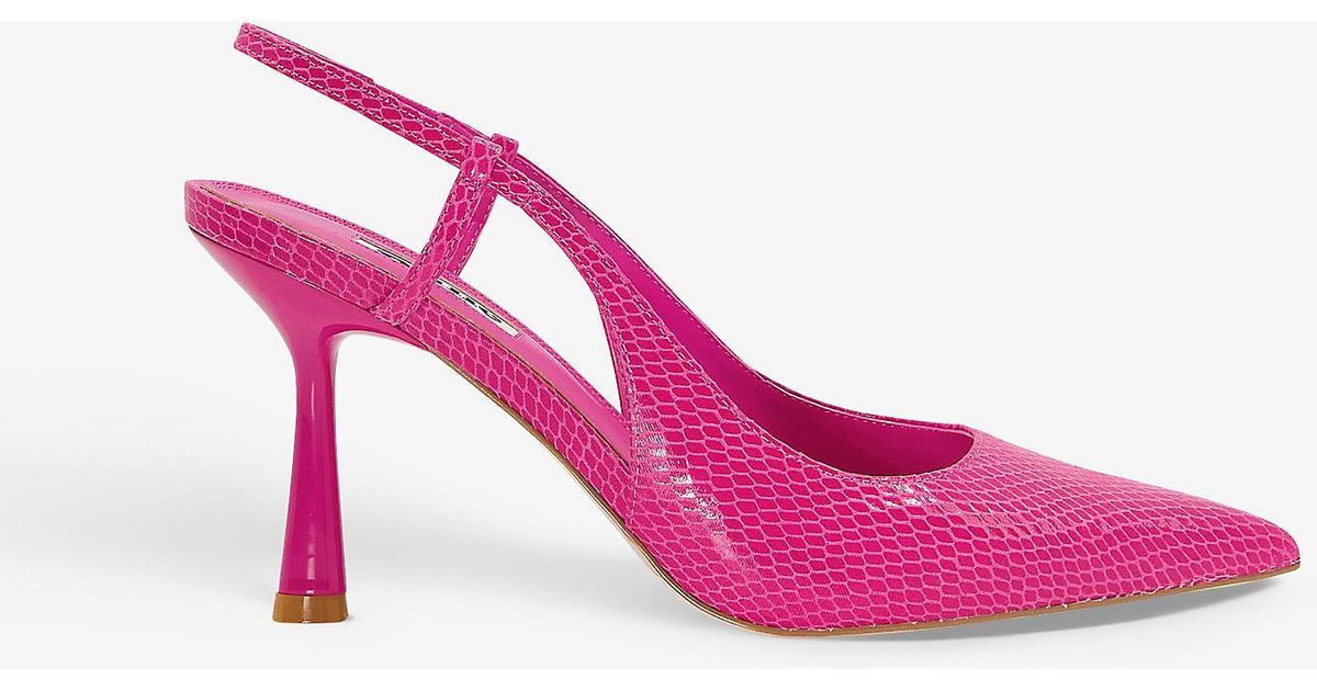 Dune Cabanna Crocembossed Ovalheel Leather Sandals in Pink Lyst