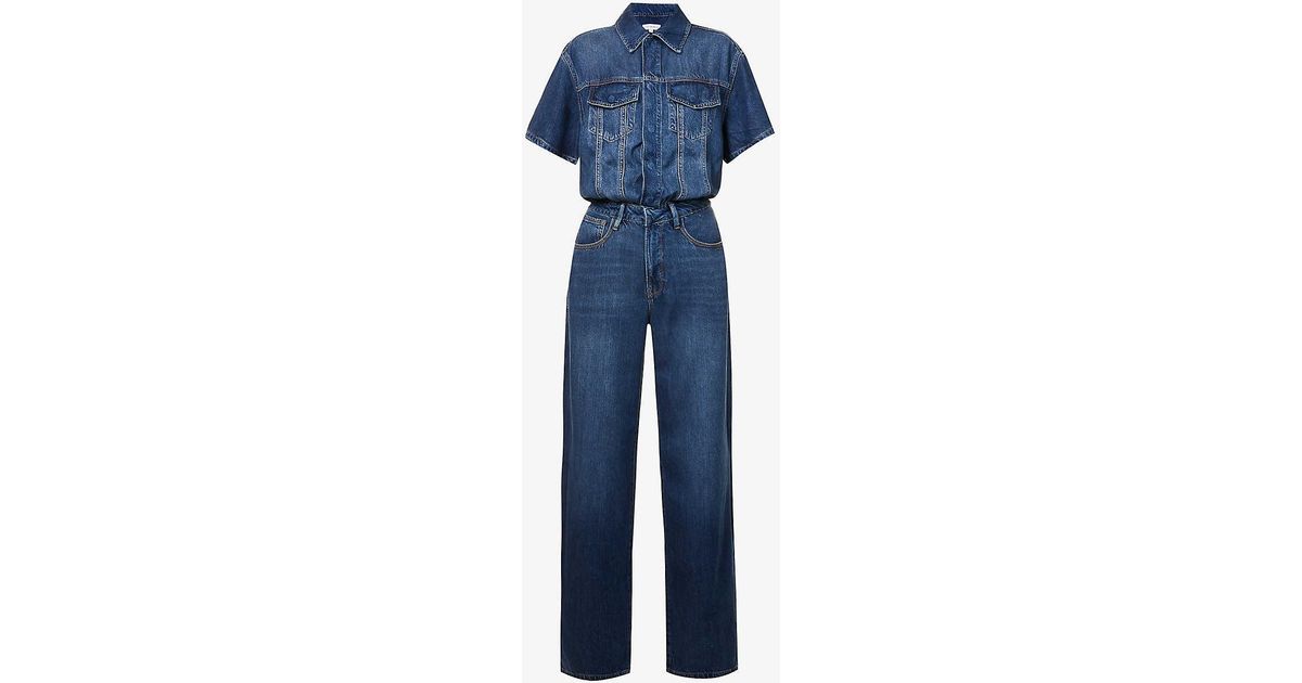 GOOD AMERICAN Weightless Wideleg Collar Denim Jumpsuit in Blue Lyst UK
