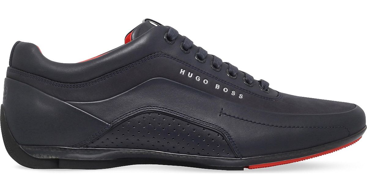BOSS by HUGO BOSS Hb Racing Leather Trainers in Navy (Blue) for Men - Lyst