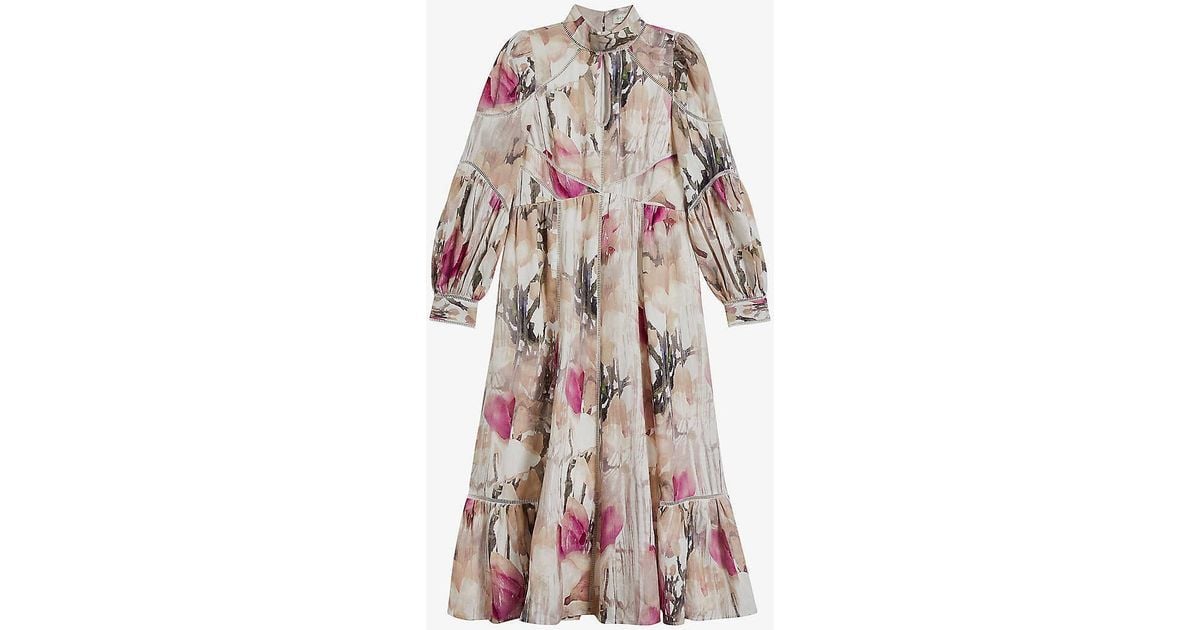 Ted Baker Freisya Floralprint Cutout Linen Midi Dress Lyst