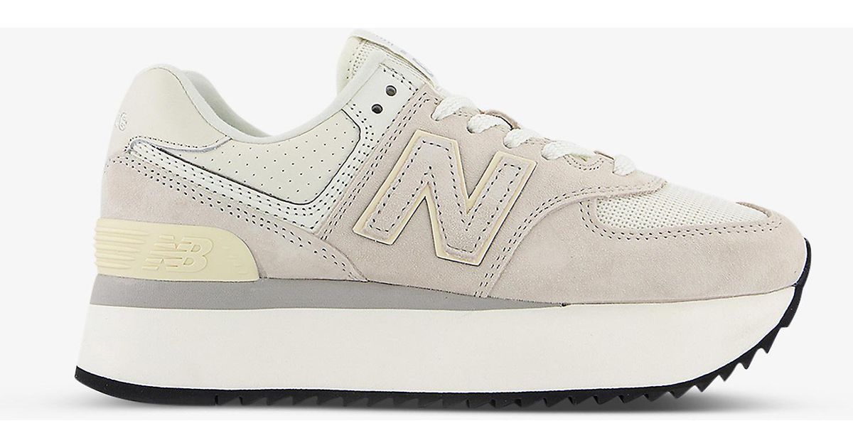 New Balance 574 Logo-embossed Low-top Trainers in White | Lyst