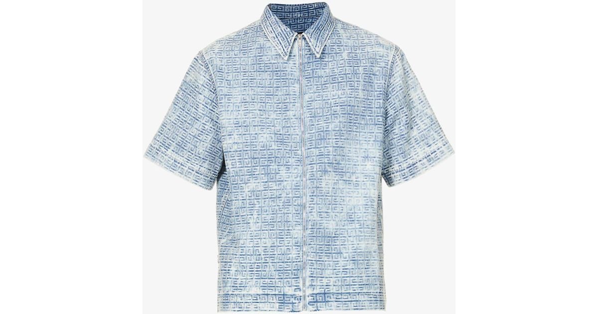 Givenchy 4g Logo-pattern Boxy-fit Stretch-denim Shirt in Blue for Men ...