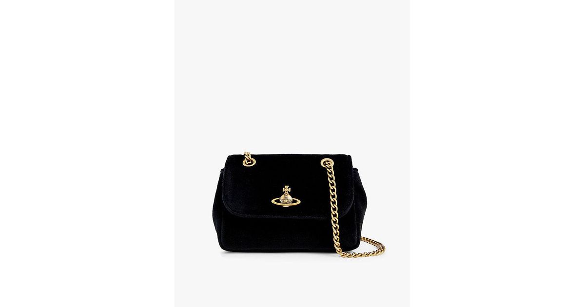 VIVIENNE WESTWOOD スモールベルベットロゴハンドバッグ Vivienne Westwood Small Branded-hardware Velvet Shoulder Bag