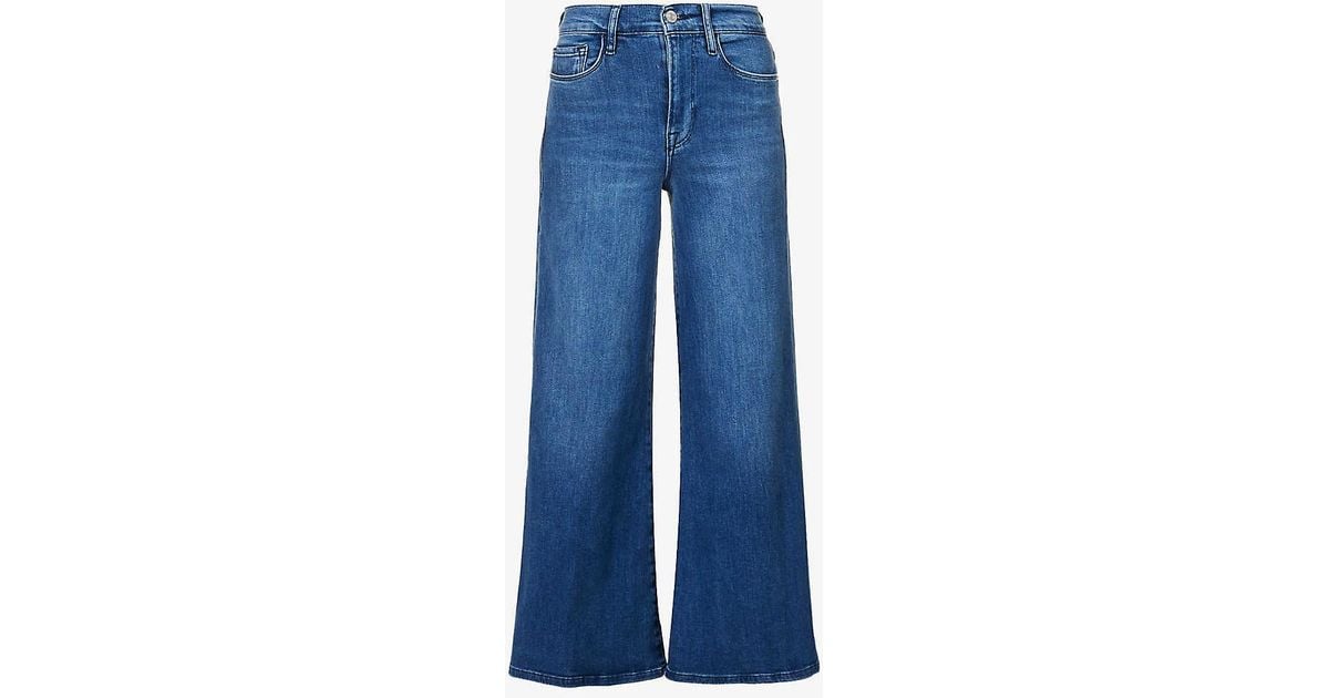 FRAME Le Palazzo Cropped Wide-leg Stretch-denim Jeans in Blue | Lyst