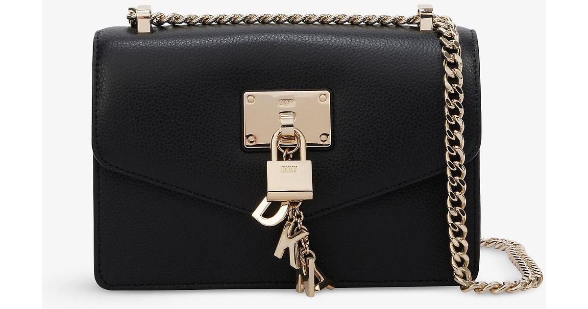 DKNY Elissa Logocharm Small Leather Crossbody Bag in Black/Gold