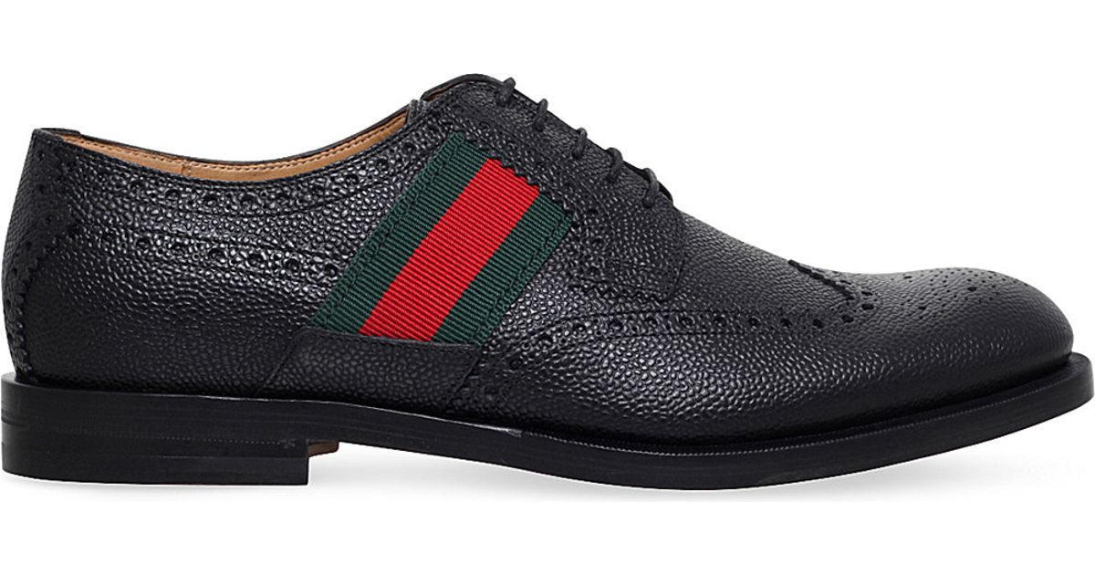 Gucci Webbing Grained-leather Derby Shoes in Black for Men | Lyst UK