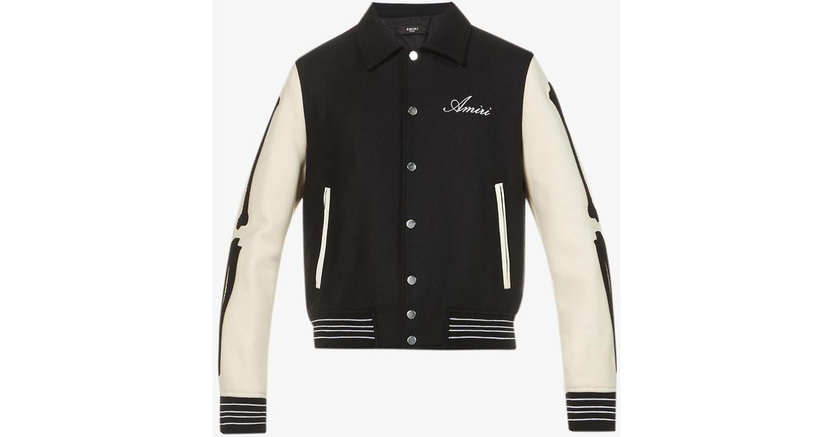 Amiri Bones Bonesappliqué Woolblend Varsity Jacket in Black for Men