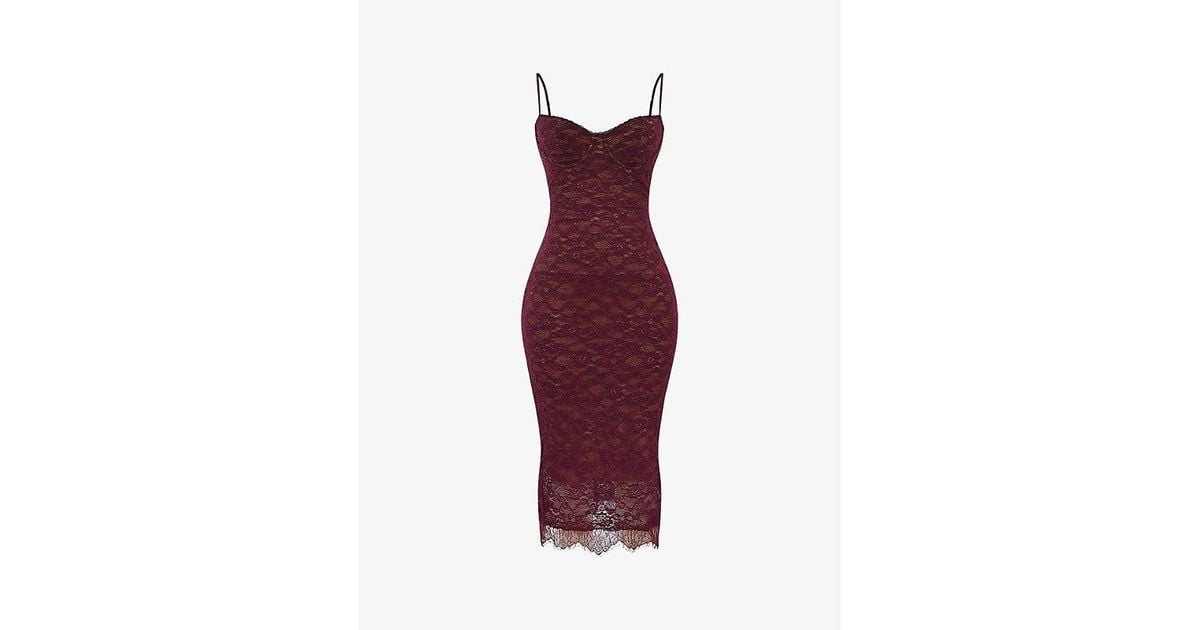 House Of Cb Melina Floral Stretch-Lace Midi Dress in Red