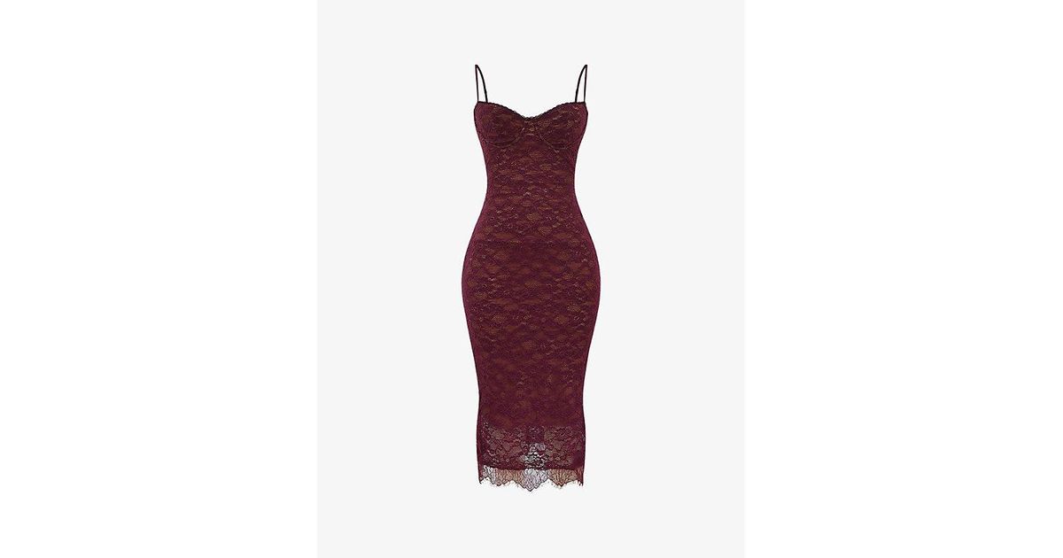 House Of Cb Melina Floral Stretch-Lace Midi Dress in Red | Lyst UK