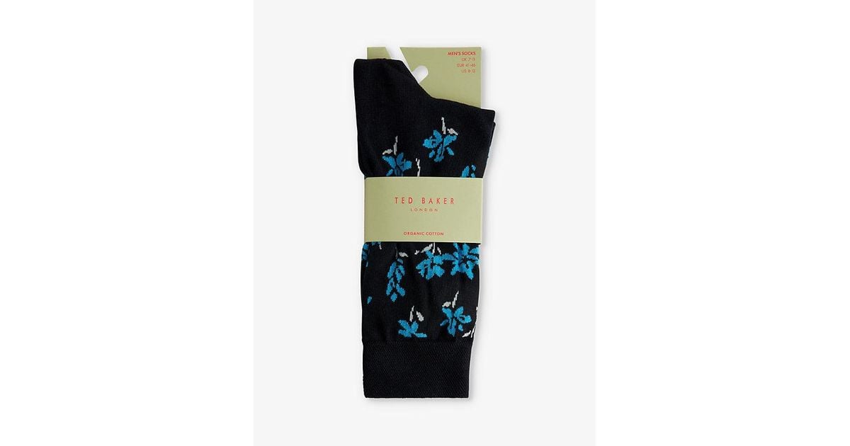 Ted Baker Sokkten Floral-pattern Stretch-knit Socks in Black for
