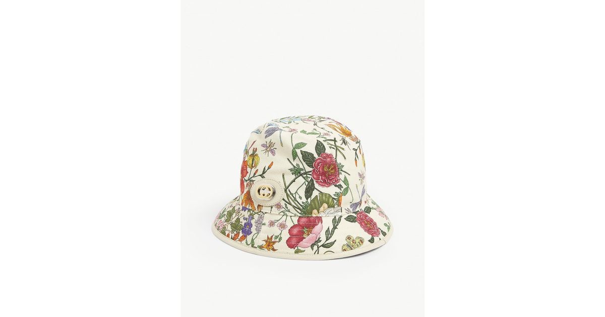 Gucci Floral Cotton-linen Bucket Hat in White Ivory (White) - Lyst