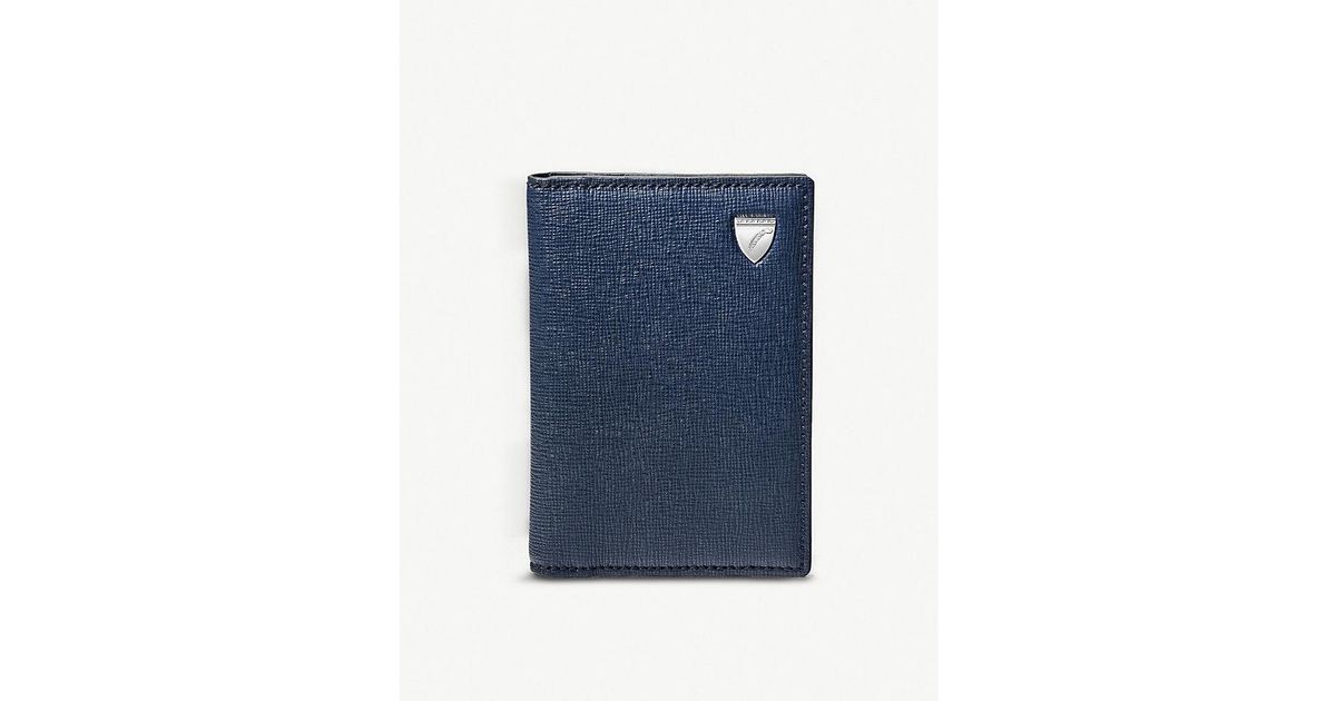 Aspinal of London Double Fold Leather Credit Card Holder in Blue Lyst
