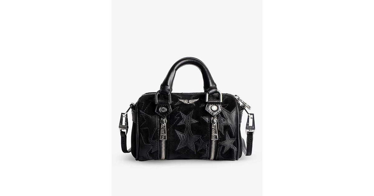Zadig & Voltaire Black Sunny Nano Star-embroidered Suede Bowling Bag
