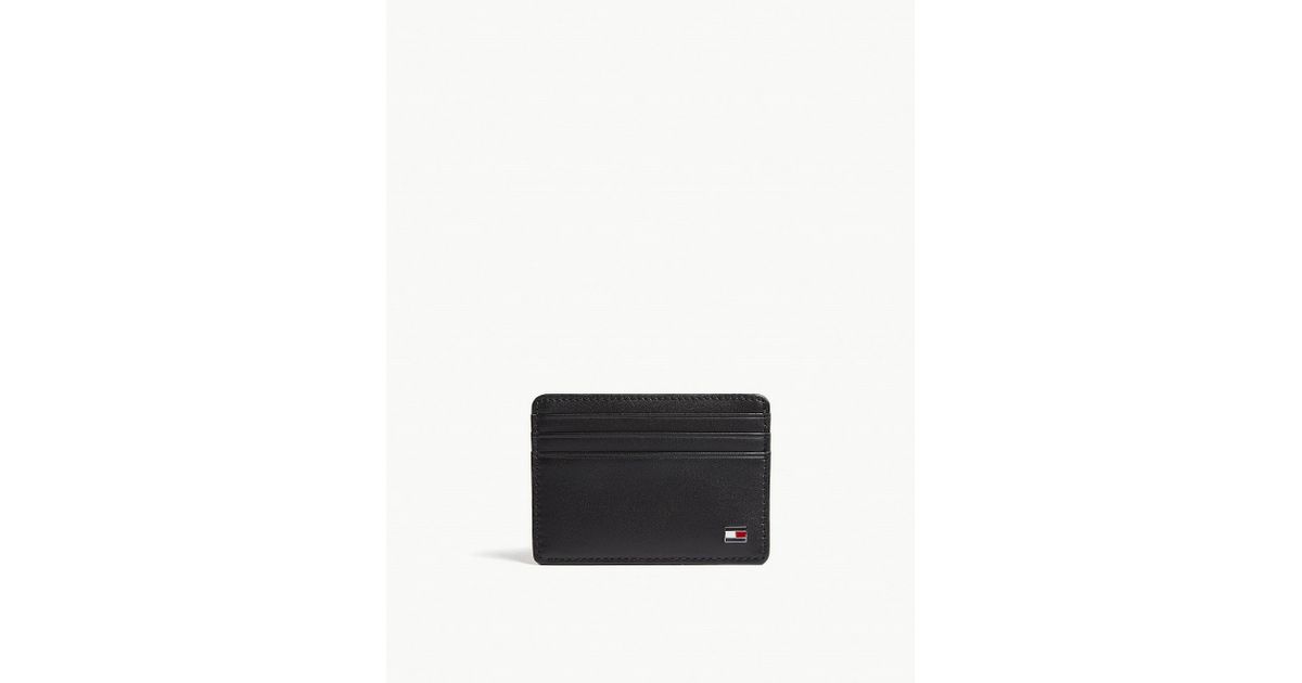 tommy hilfiger eton leather cardholder in black
