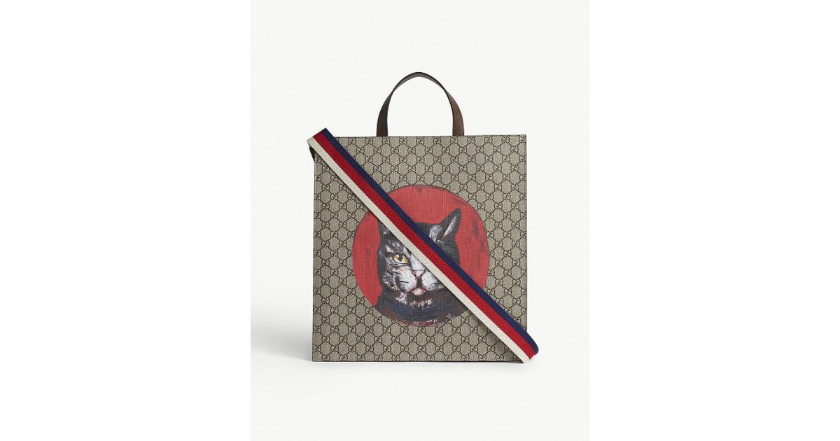 Gucci Bestiary Cat Leather Tote in