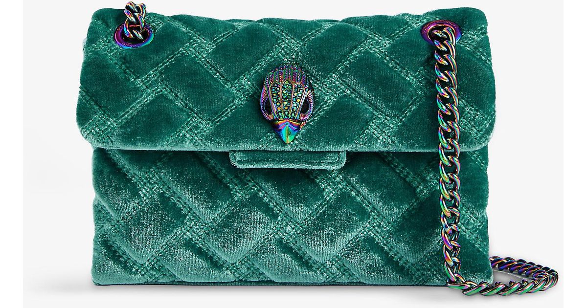 Kurt Geiger Green Teal Mini Kensington Logo Plaque Woven Cross Body Bag