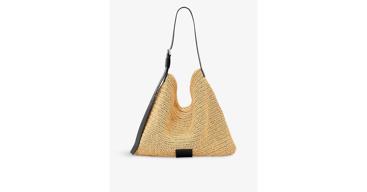 AllSaints Asha Raffia Shoulder Bag in Natural | Lyst