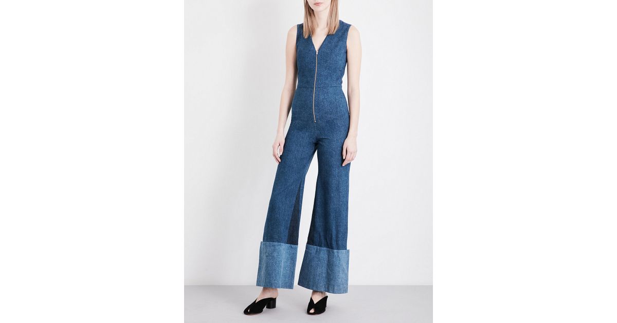 v neck denim jumpsuit