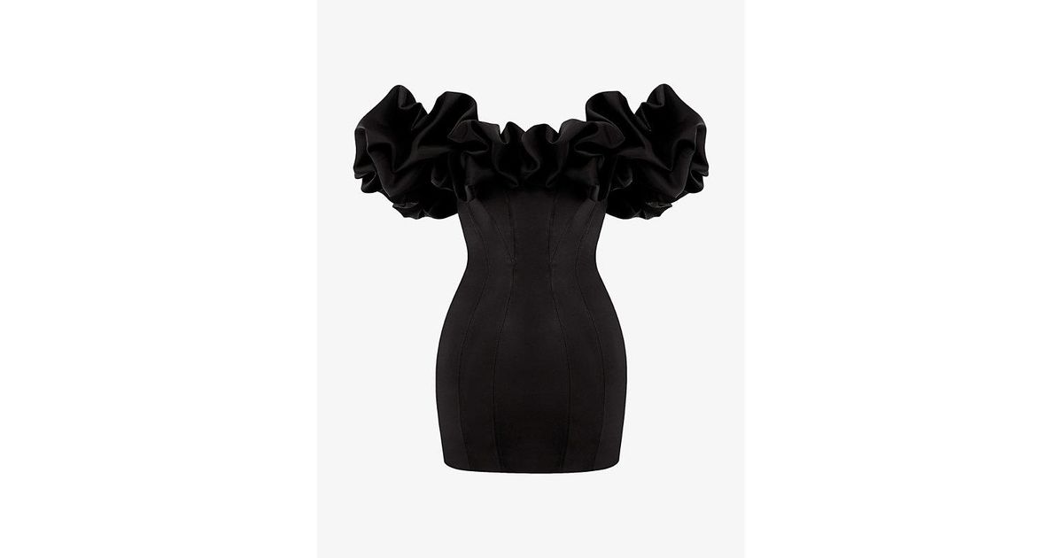 House Of Cb Selena Off-Shoulder Stretch-Satin Mini Dress in Black | Lyst UK