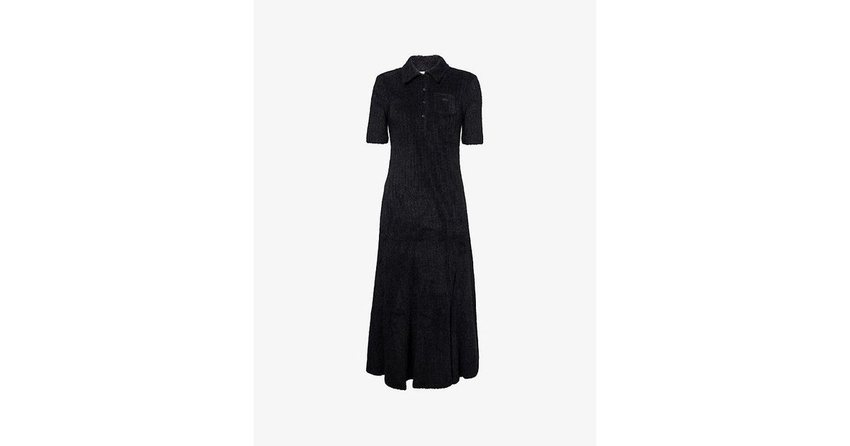 Lacoste Fluffy Polo-Collar Knitted Maxi Dress in Black | Lyst