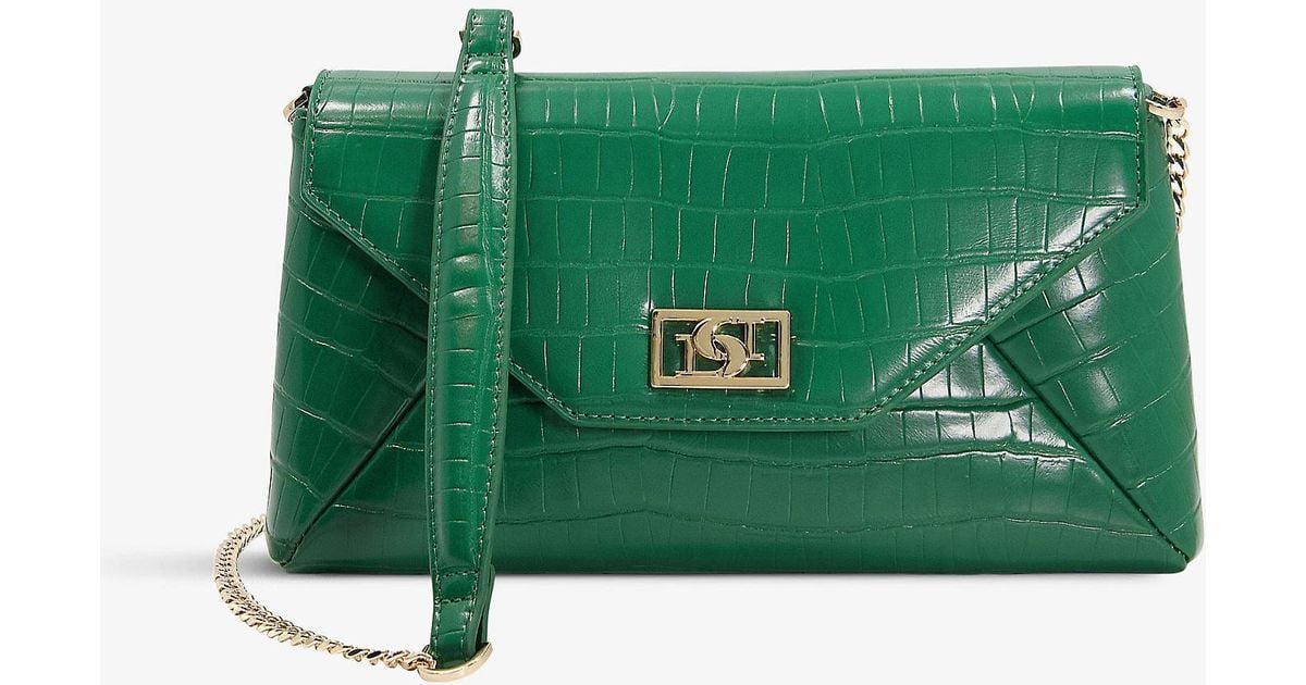 Dune Elissia Crocembossed Envelope Fauxleather Clutch Bag in Green