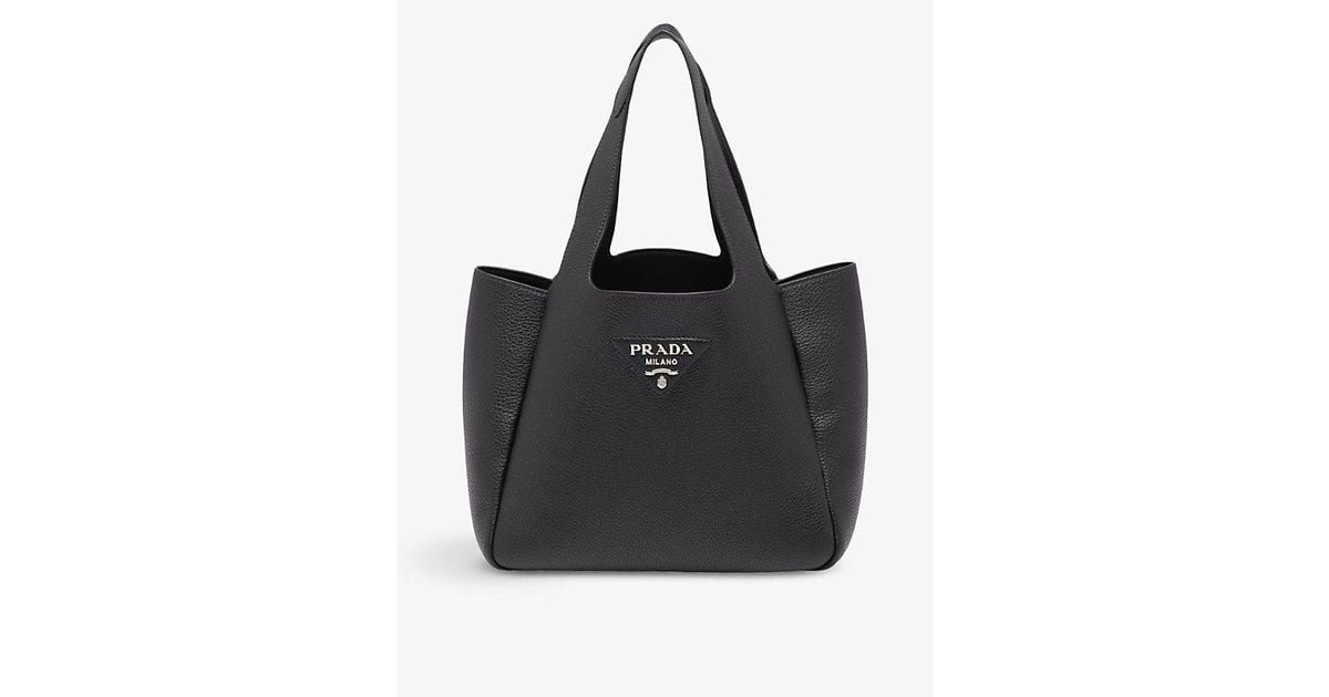 Prada Brand Patch Medium Leather Tote Bag in Black Lyst