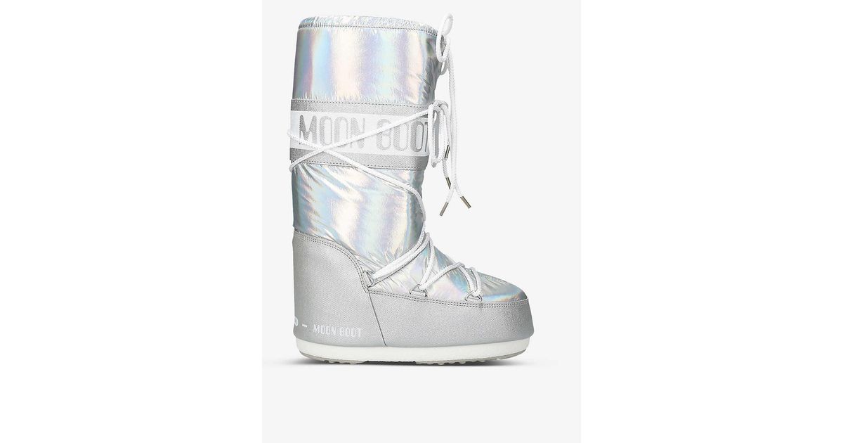 Moon Boot Icon Logo-print Metallic Nylon Snow Boots in White | Lyst