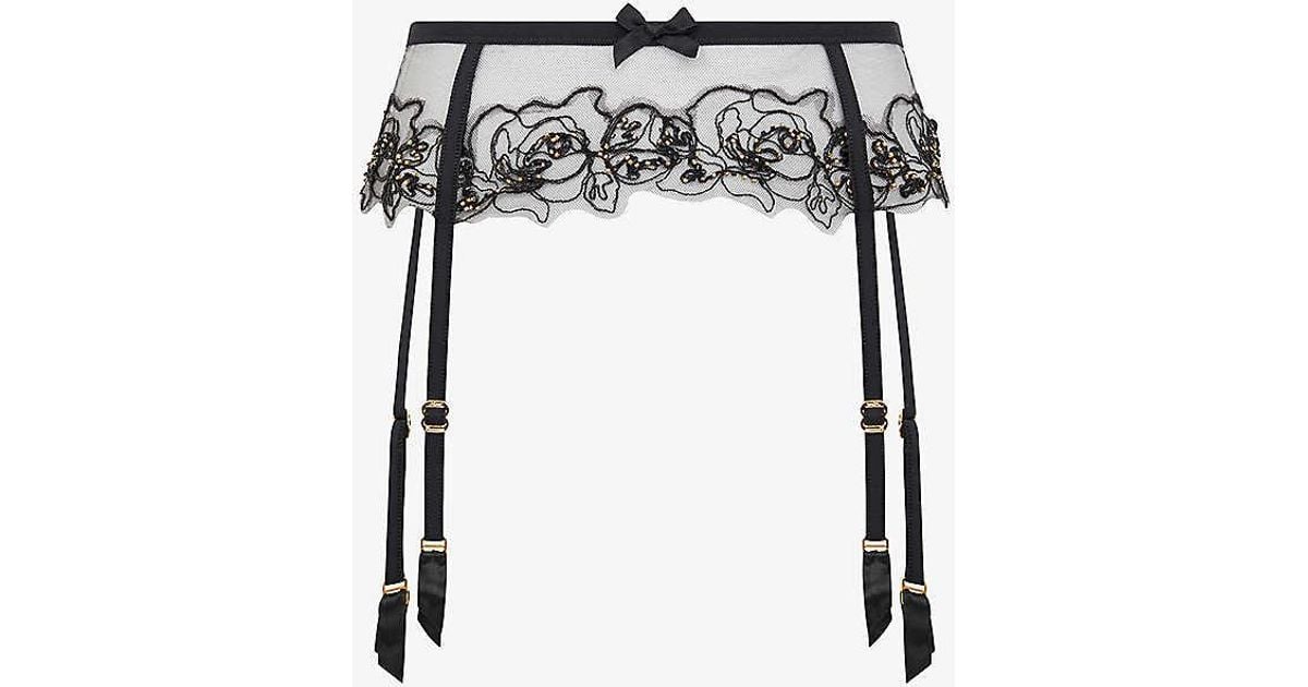 Agent Provocateur Lindie Floral Mesh Suspender Belt in Black Lyst UK