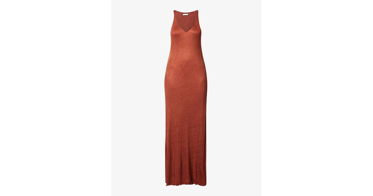 Savannah Morrow Exclusive Luzia Plunge-neck Knitted Maxi Dress in Red