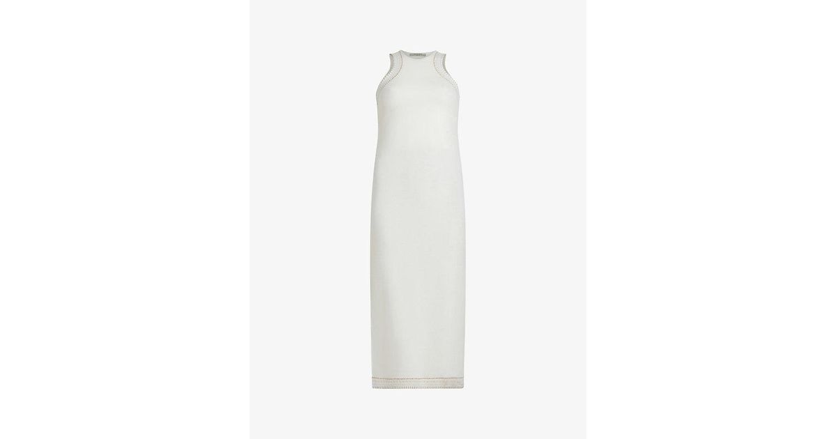 AllSaints Mako Crochet-pattern Silk Midi Dress in White | Lyst