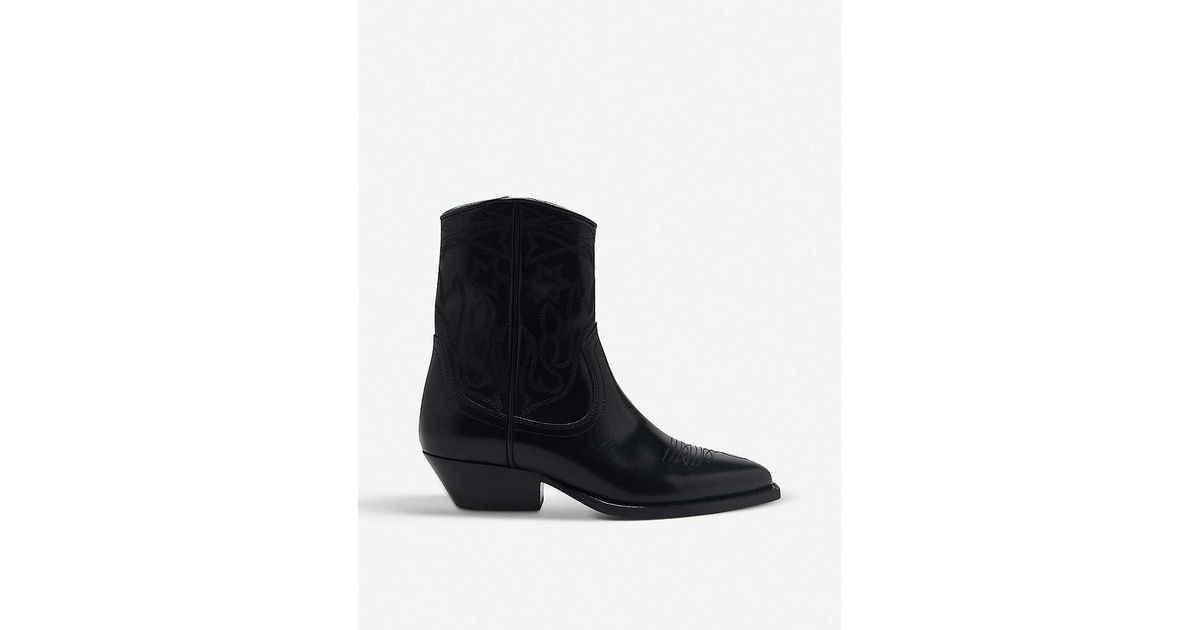 Sandro Jim Embroidered Leather Cowboy Boots in Black | Lyst
