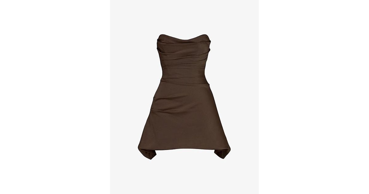 House Of Cb Jasmine Strapless Cotton-Blend Mini Dress in Brown | Lyst