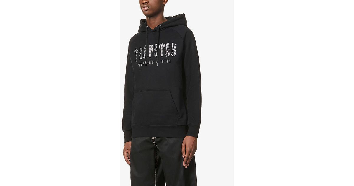 Trapstar Decoded Crystal Oversized Cottonblend Jersey Hoody in Black