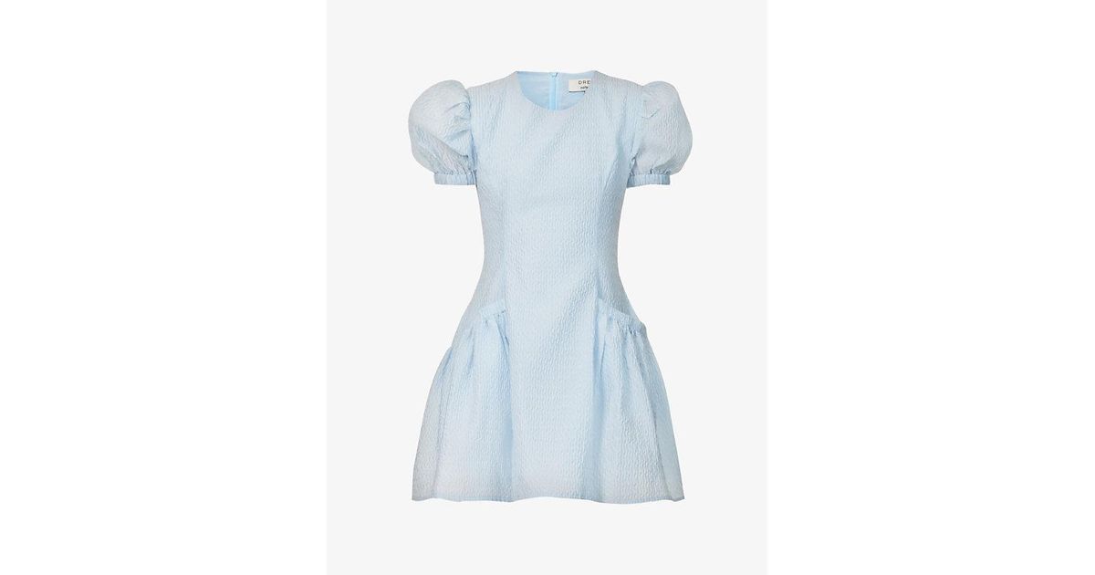 Sister Jane Lotte Puff-sleeved Woven Mini Dress in Blue | Lyst