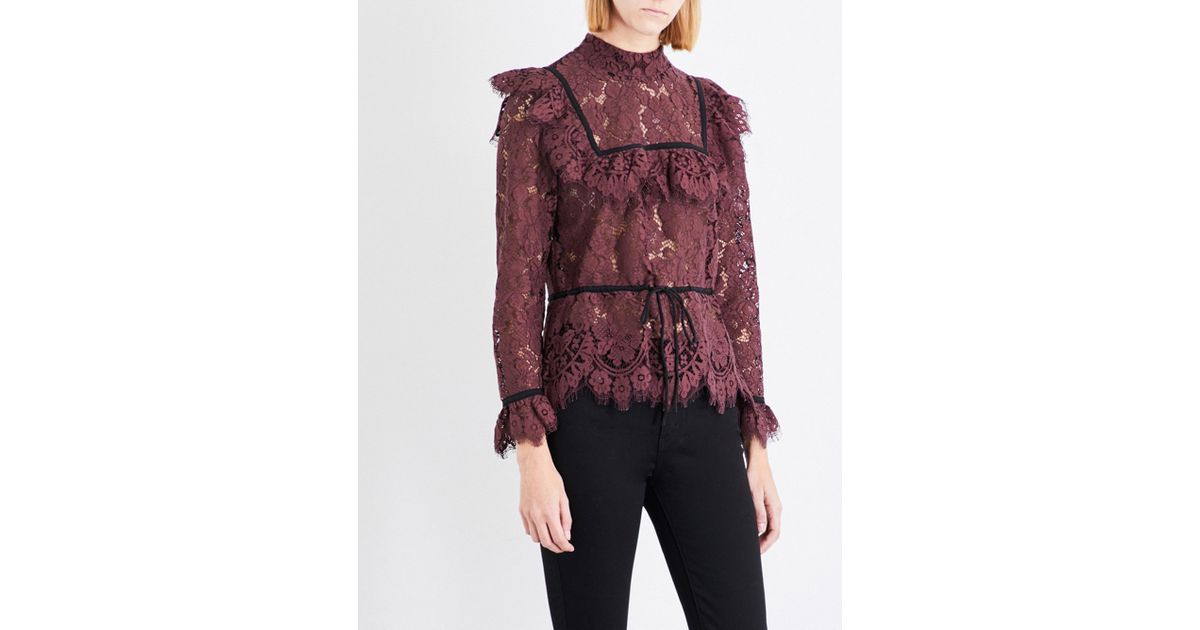 Ganni Jerome Lace Top in Red - Lyst