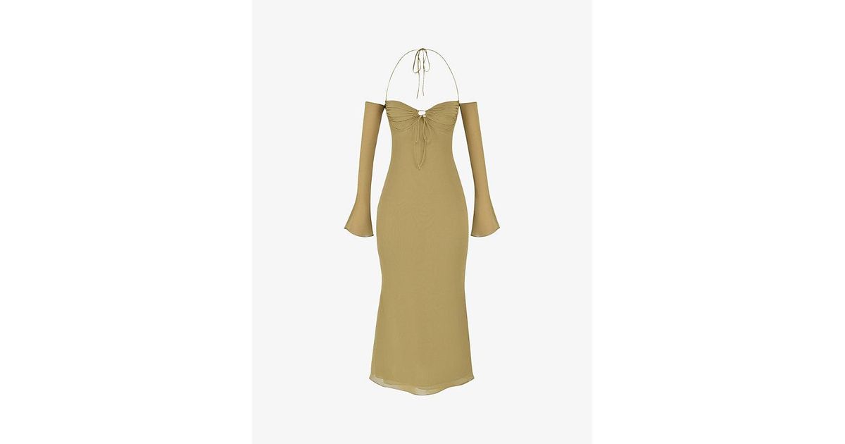House Of Cb Naomi Halterneck Woven Midi Dress in Metallic Lyst