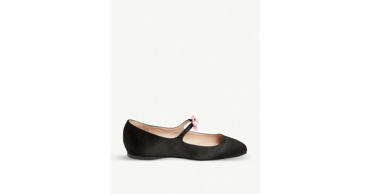 Miu Miu Bow-appliqué Satin Ballerina Flats in Black | Lyst UK