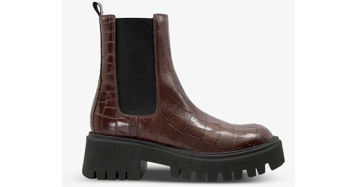 Dune Pasto Crocembossed Cleatedsole Leather Chelsea Boots in Brown