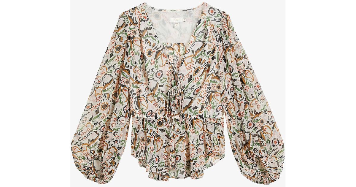 Ted Baker Synthetic Brienna Floral Print Woven Blouse in Ivory (White