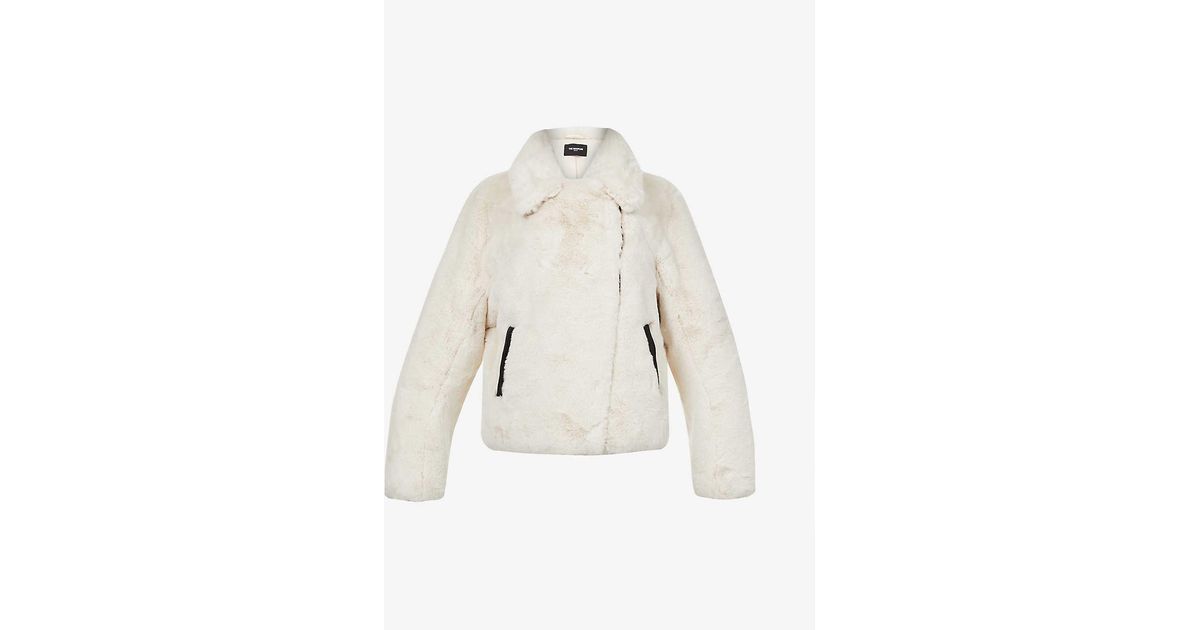The Kooples Short Faux Fur Coat Lyst, White Fake Fur Coat Short Sleeve Mens