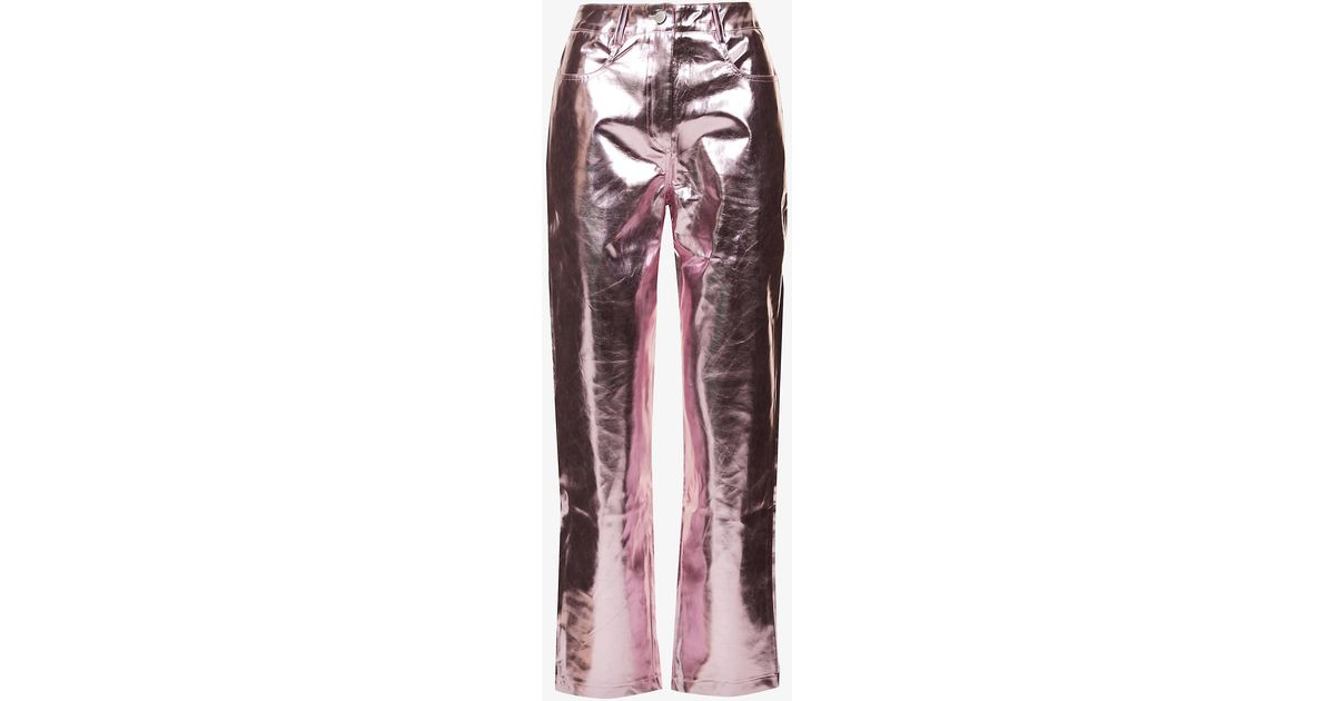 Amy Lynn Lupe Metallic High Rise Straight Leg Faux Leather Trousers In Light Pink Pink Lyst