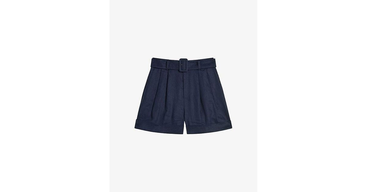 Ted Baker Reeane Belted Linen Shorts in Blue Lyst