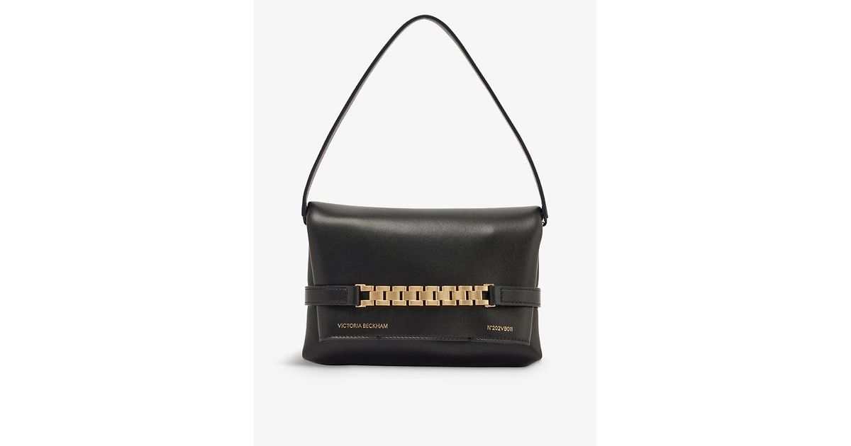 Victoria Beckham Chain-embellished Mini Leather Pouch in Black | Lyst