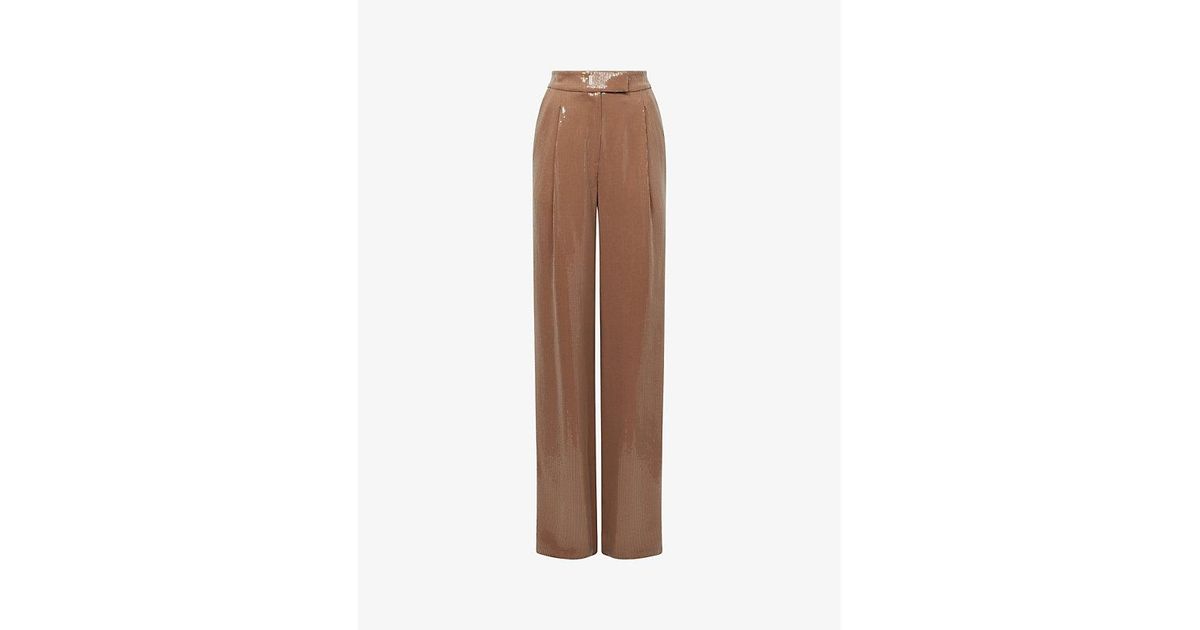 Reiss Lizzie Sequin-embellished Wide-leg Woven Trousers in Natural | Lyst