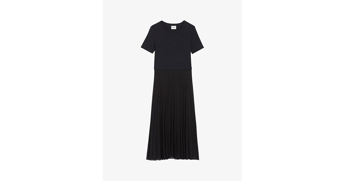 Claudie Pierlot Telistaff Pleated Cotton T-shirt Dress in Black | Lyst