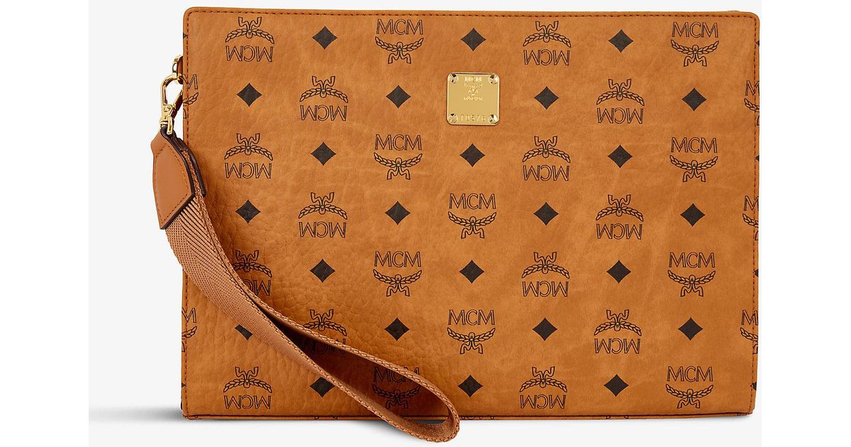 MCM Veritas Wrist-strap Medium Leather Pouch in Brown | Lyst Canada